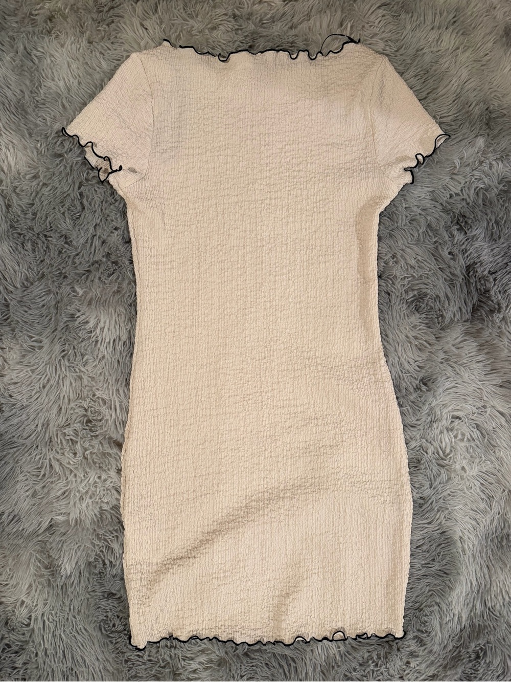 H&M Cream Mini Bodycon Dress with Black Lettuce-Edge Trim